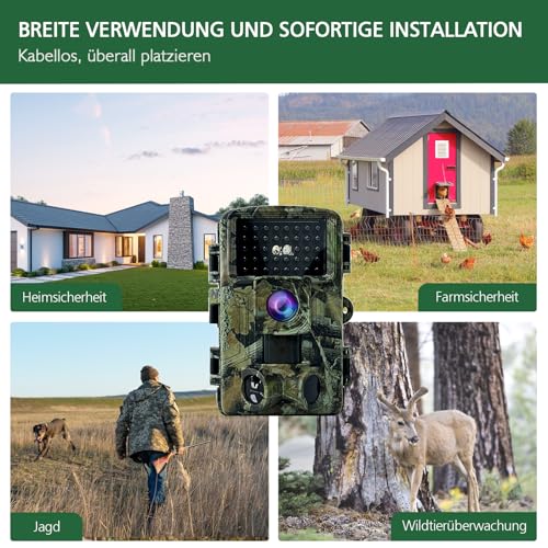 HAZA Wildkamera,2.7K Wildtierkamera,58MP Full HD wildkamera mit bewegungsmelder nachtsicht,beobachtungsmonitore mit 32G SD Karte,0,1s Auslösezeit,IP66 Wasserdicht,Timer,Zeitraffer,Tierkamera (2.7K)