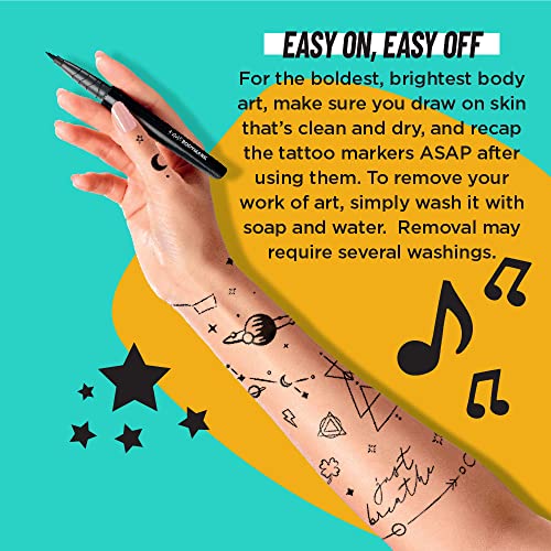 Bodymark Bic Temporary Tattoo Markers For Skin, Black, Mixed Tip, 12-Count Pack, Skin-Safe*, Cosmetic Quality #TOP7