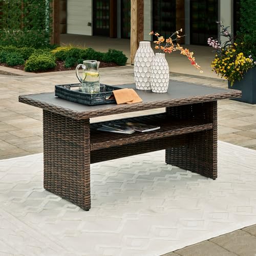 Image of Signature Design by Ashley Brook Ranch Casual Outdoor Multi-use Table with 1 Fixed Shelf, Dark Brown & Gray