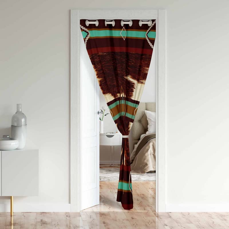 Loussiesd Western Farmhouse Doorway Curtain Privacy Cowhide Door Cover Curtain Boho Aztec Winter Insulated Thermal Curtains for Bedroom 80 inch Length (1 Panel 86x203cm) - Image 2