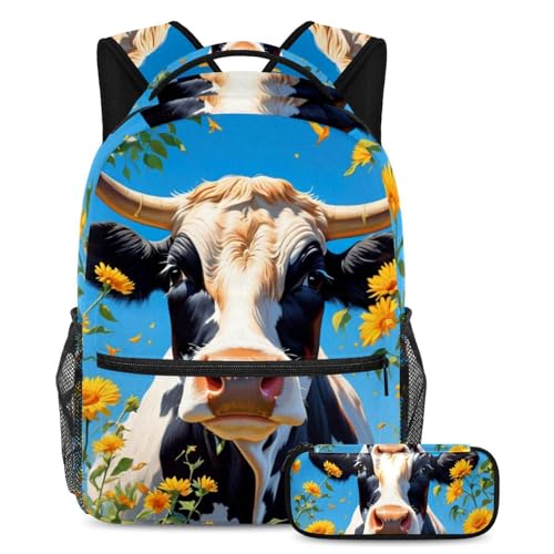 Sac d'école mignon avec vache multicolore idéal pour le voyage des adolescents
