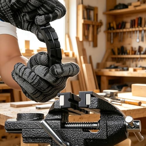 Table Vise, 3.2 Inch Bench Vise Universal Rotate 360° Work Clamp-On Vise, Table Vice With Multifunctional Soft Jaws for Woodworking, Drilling, Sawing, Metal Working by ZHRMJZG - Used condition - Image 3