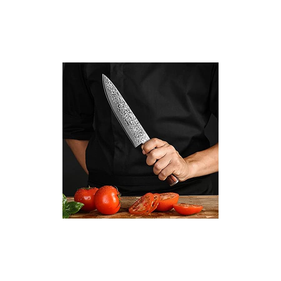 FANTECK-Damascus-Chef-Knife-8-inch-Kitchen-Knife-Premium-Sharp-Cooking-Knife-VG10-67-Layers-Stainless-Steel-Japanese-Knife-for-Home-Kitchen-and-RestaurantErgonomic-HandleGift-box-and-Plastic-sheath Fanteck Chef Knife 8 Inch, Japanese Damascus Kitchen Knife, Vg10 67 Layer High Carbon Stainless Steel Professional Sharp Chef’s Knife,Pakkawood Handle,Gift box,Plastic sheath& Sharpener