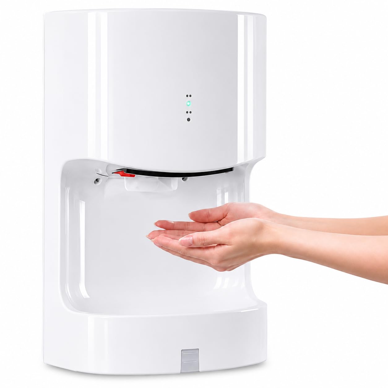 Asciugamani con sensore automatico, 1250 W, da parete, con vassoio di scarico per WC, bagni, hotel e ristoranti, finitura bianca