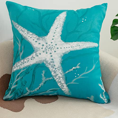 Tritard Starfish Throw Pillow Covers Set of 2 Coastal Nautical Pillow Cases Ocean Themed Coral Pattern Beach Couch Cushion Covers for Living Room Bedroom Sofa Car, 18x18 Inches, Blue - Image 5