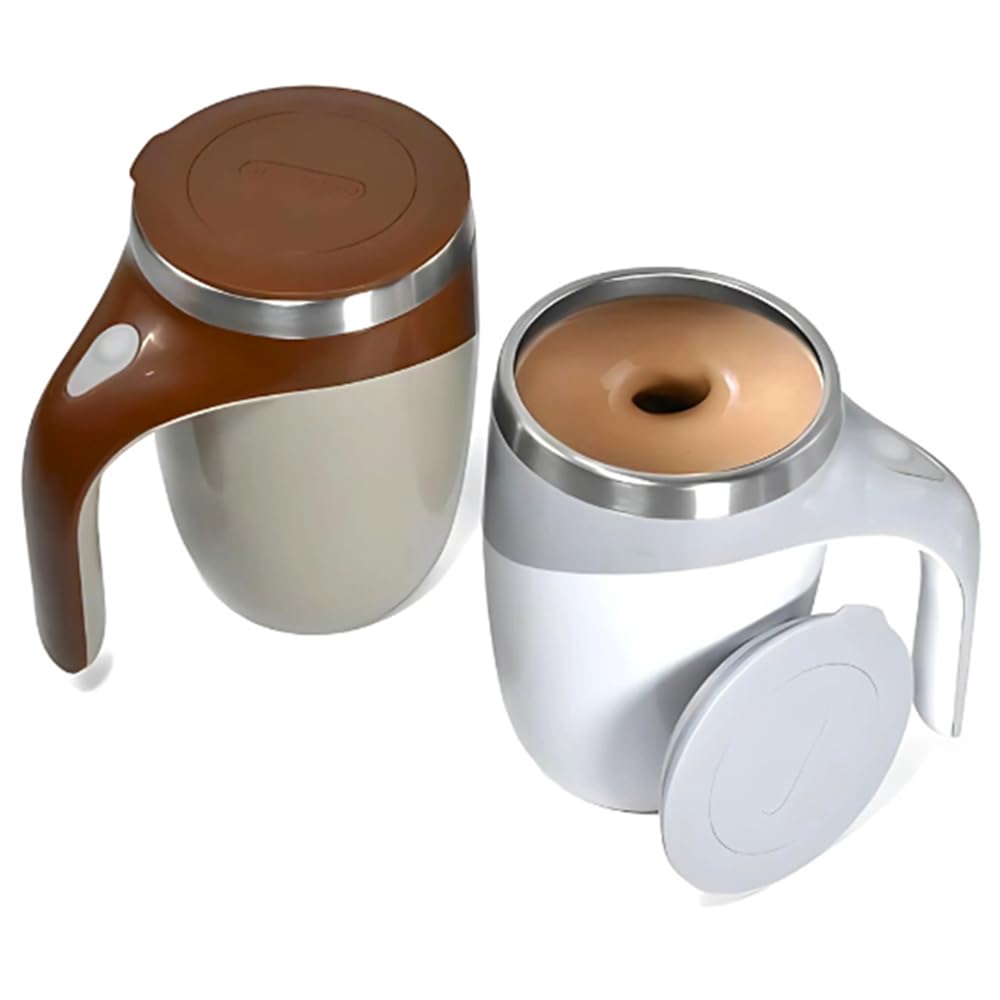Self Stirring Coffee Mug with Lid - Heated Rechargeable Automatic Magnetic Stirring Cup - Electric Mug for Desk