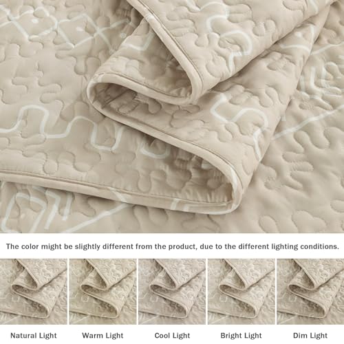 Image of Andency Beige Twin Quilt Set, 2 Pieces Boho Lightweight Soft Striped Bedspread for All Season (68 inchx86 inch), Printed Bohemian Polyester Reversible Coverlet Comoforter Sets
