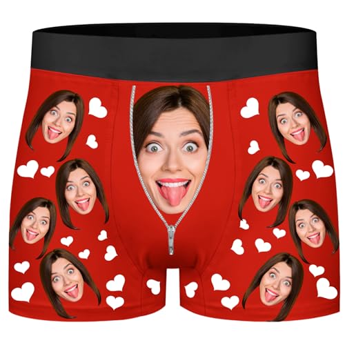 Zkgiftsdz Calzoncillos de Boxeo Personalizados para Hombres, Calzoncillos Personalizados con Foto Regalos de San Valentín para Novio y Esposo (XS   4XL)