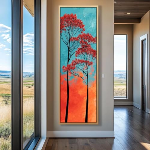 Tableau sur toile arbre long format etroit haut cadre interieur