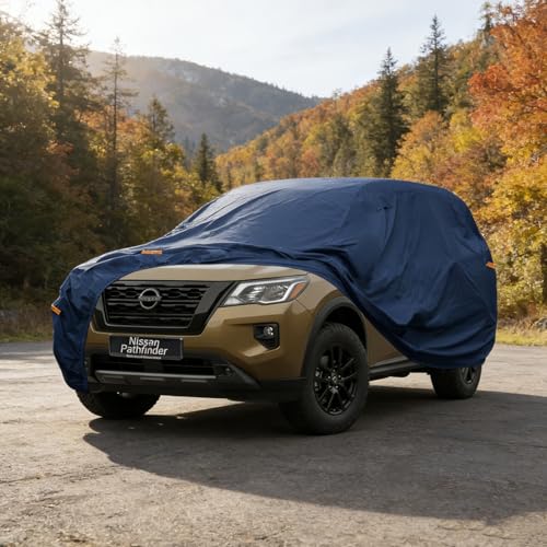 Image of Kaugung Custom Fit Car Cover for Nissan Pathfinder, Heavy Duty SUV Cover Waterproof All Weather Outdoor Protection, Breathable Full Exterior Cover with Vent