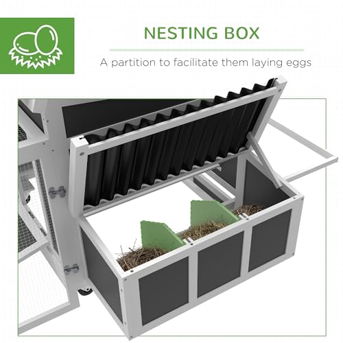 Image of PawHut Wooden Chicken Coop, Chicken Tractor with Large Run for 6 Chickens, Outdoor Poultry Cage Rabbit Hutch Duck Coop Hen House with Nesting Box, Tray, Windows, Dark Gray