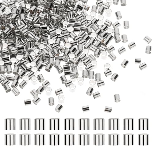 Piriuuo 500 perline da schiacciare, 2 mm, in metallo, multiuso, per orecchini, collane, bracciali, cavigliere, ciondoli, gioielli (bianco K)