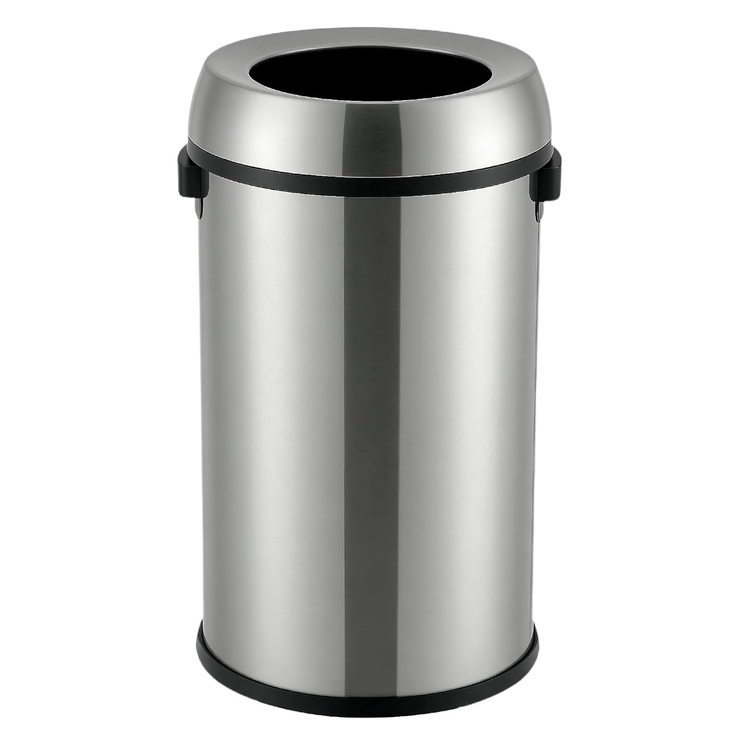 65L/17 Gal Commercial Trash Can, Round Open Top Waste Bin, Large Stainless Steel Garbage Can, Wide Open and Dual Side Handle Design, for Office Bedroom Restaurant