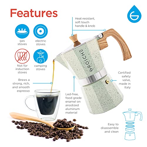 Image of GROSCHE Milano Moka pot, Stovetop Espresso maker, Greca Coffee Maker, Stovetop coffee maker and espresso maker percolator (Mint, 9 cup)