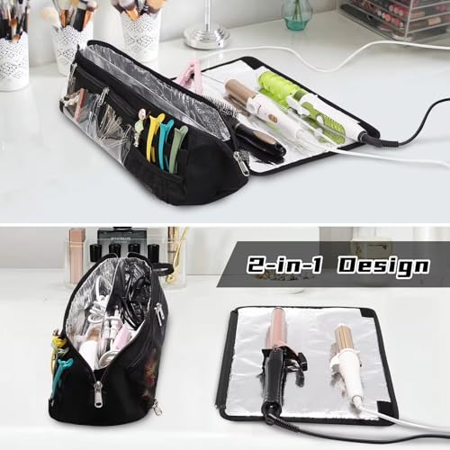 Image of Coslifestore- Hot Hair Tools Travel Bag with Heat Resistant Removable Mat, Hair Accessories Organizer Case, Women Travel Essentials, Storage Pouch for Curling Iron, Straightener, Flat Iron, hair dryer
