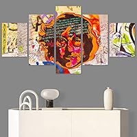 SIGNWIN 5 Panel Canvas Wall Art Modern Art Decorative Decorative Elements Digital Art Multicolor Patterns Urban for Home Decorations Ready to Hang - 60