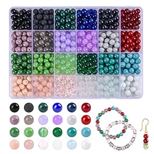 600PCS Round Glass Beads for Jewelry Making, 24 Color DIY Gemstone Crystal Beads Bracelet Making Kit Healing Chakra Beads，8mm Loose Beads Crystal Spacers for Friendship Bracelet