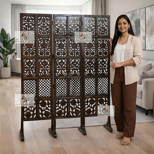 Image of Wooden Partition for Living Rooms Wall Dividers,Screen Separator Wall Divider for Hall Wall Panels for Living Room /Kitchen /Bedroom /Office /Restaurant (3-Panel with Stands)