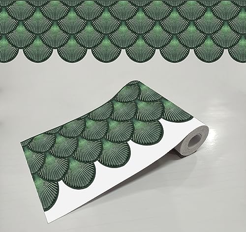 Image of WallDesign Green Matrix Shell - 4 in X 10 Feet Self-Adhesive Durable Border Roll for Bathroom, Kitchen, Counter, Wall, Home Decoration