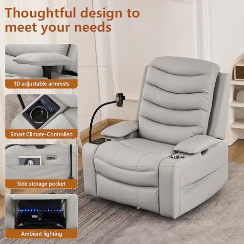 Holaki Rocking Chair Nursery, Oversized Glider Recliner Nursery Chair Swivel Reading Chair with Heated Lumbar Support Smart Cup Holder and Fast-Charging Phone Mount for Breastfeeding(LightGray) - Image 5