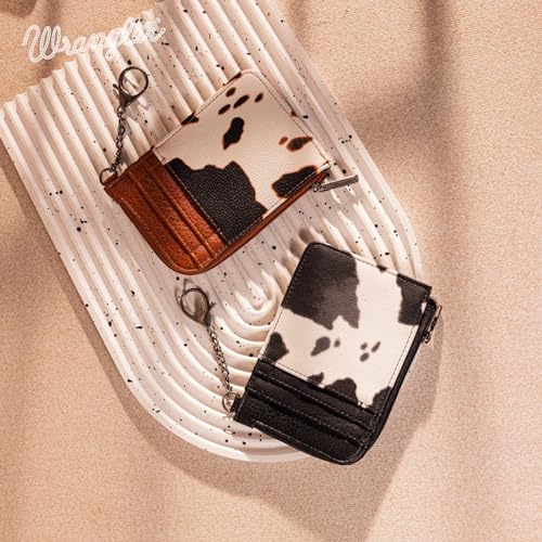 Image of Montana West Wrangler Cow Print Credit Card Holder Cute Keychain Wallet with A Zipper Pocket
