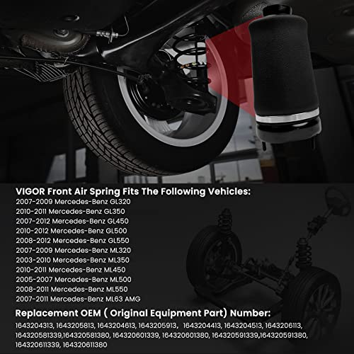 Vigor Front Air Suspension Spring Bag Compatible With Benz W164 X164 Gl320 Gl350 Gl450 Gl550 Ml320 Ml350 Ml450 Car, Oem Number 1643204313, 1643205813 #TOP5