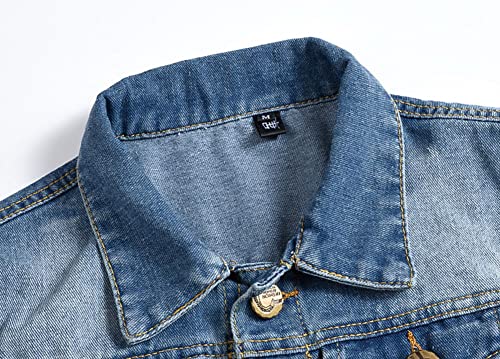 Image of Men's Sleeveless Ripped Denim Vest Casual Slim Fit Button Down Jeans Vests Jacket
