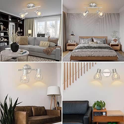 Kimjo 2 Way Kitchen Lights Ceiling Spot Rotatable, Wall Spot Light E14 Wire Cage, Led Spot Light Matte Nickel in Metal, Kitchen Light Fittings Modern for Bedroom Lounge Hallway, Max.40W No Bulb