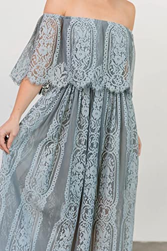 Image of HOYISHION Women's Off The Shoulder Floral Lace Maxi Dress White Bridesmaid Wedding Party Maternity Photoshoot Long Dresses