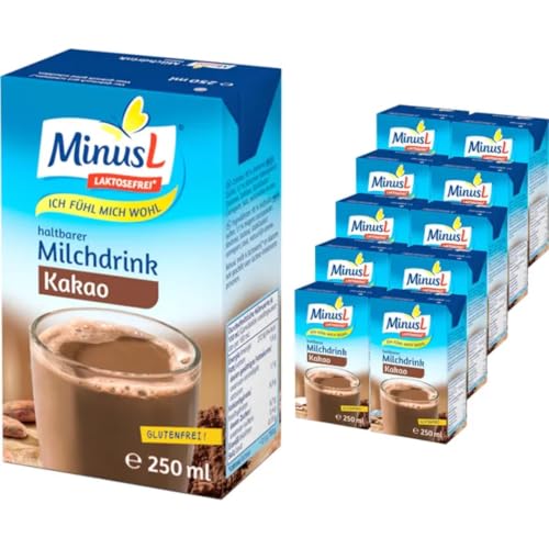 MINNUS Kakaohaltiger Milchdrink – laktosefrei, H-Milch, 1,5 % Fett | Trinkfertig & länger haltbar – Nettogewicht 250 ml, 10 Er