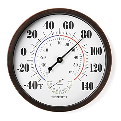 Indoor Outdoor Thermometer Wall Large Numbers Thermometer No Battery 12" Hanging Digital Weather Hygrometers for Home Garden Outside Patio Decor (Brown)