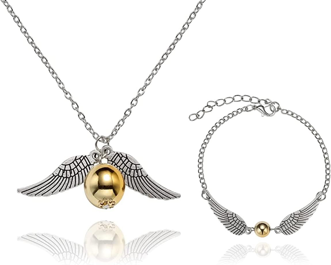 Fashion Charm Bracelet Necklace Golden Wings Snitch Bangle Pendant Bracelets themed Cosplay jewelry Movie Fans Gifts for Girls Women
