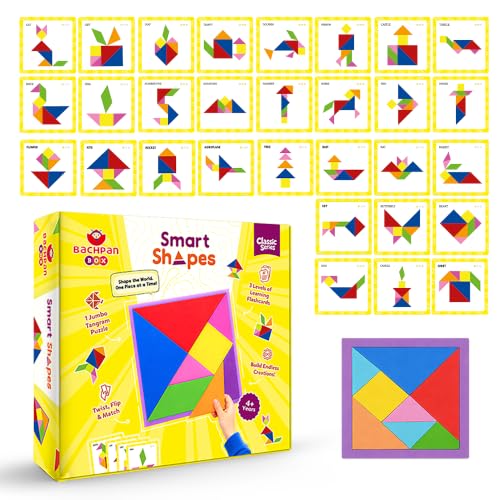 Image of Tangram Puzzle for Kids Age 3-8 | Smart Shapes Educational Learning Toy | Brain Development & Pattern Building Game | Montessori STEM Activity Kit with Flashcards | Gift for Boys & Girls