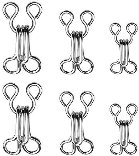 YUTING 60 Set Sewing Hooks and Eyes Closure for Bra and Clothing, Fur Coat Jacket, 3 Sizes (Silver)