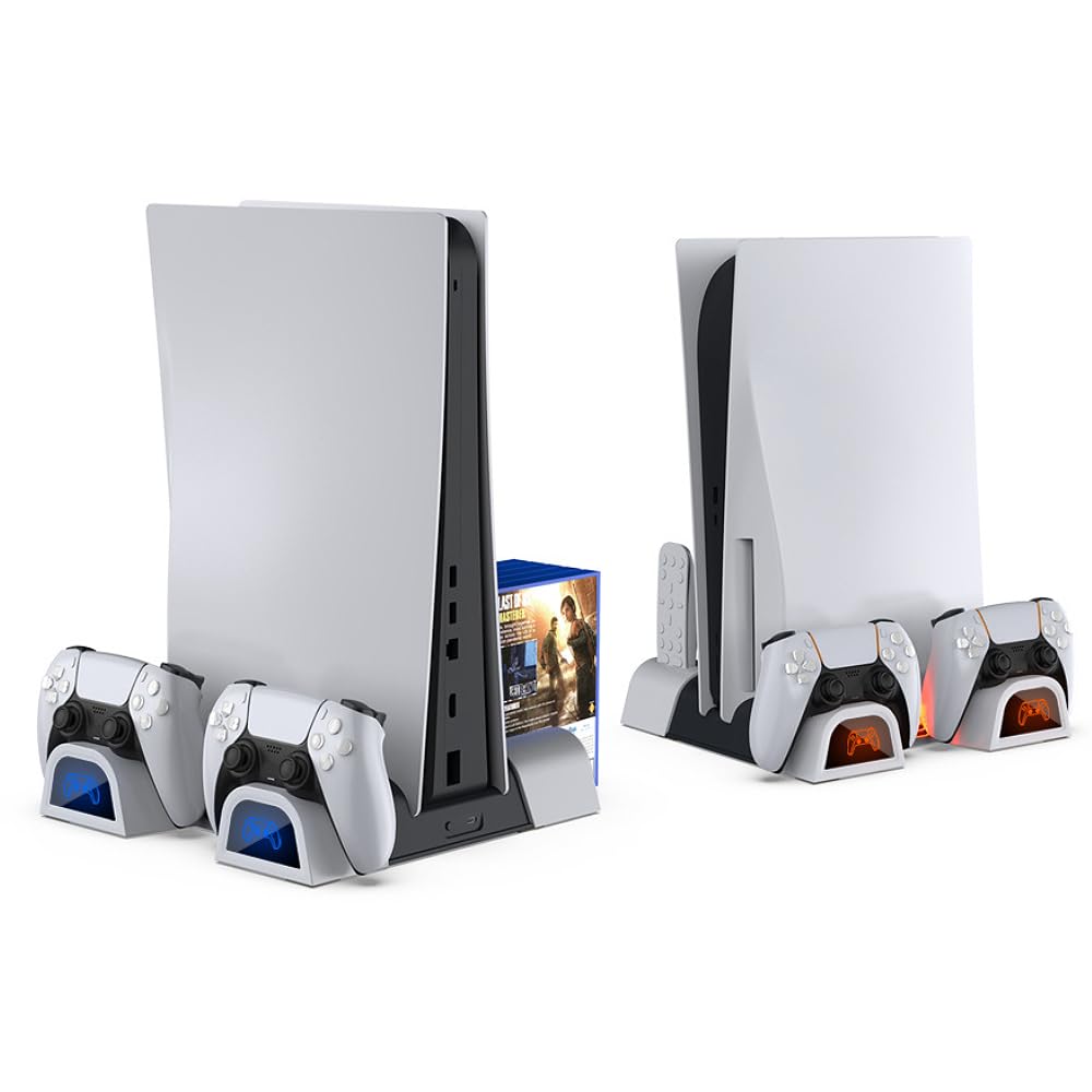 BeisDirect Supporto di raffreddamento verticale per PS5/PS5 Slim, stazione di ricarica PS5 con indicatori LED, ventola di raffreddamento con 10 slot di gioco per console PS5/PS5 Slim