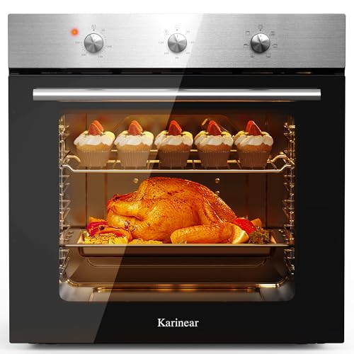 Karinear 60L Einbaubackofen mit Umluft, Backofen einbaugerät mit Knopf-Steuerung, 60 cm, 6...