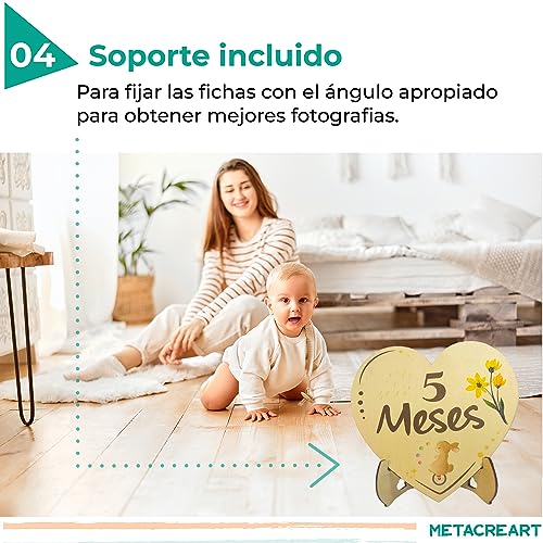 Miniatura 5 de Set De Regalo Para Recién Nacido Y Cumple Mes Bebé. Tarjetas Placas Fichas De Madera Forma De Corazón Grabado Doble Cara. Regalo Original Mamá Embarazada Padres Primerizos Bebé Niño Y Niña