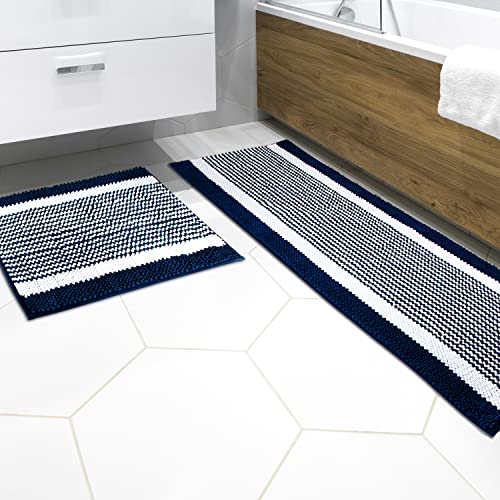 Abilliongo Bathroom Rugs Set Bath Mat For Bathroom Bath Rug Runner Non Slip Absorbent Plush Bathroom Rug Water Absorbent Super Bathroom Mat Rug(17.3"×24"+17.3"×47") Navy Blue #TOP7
