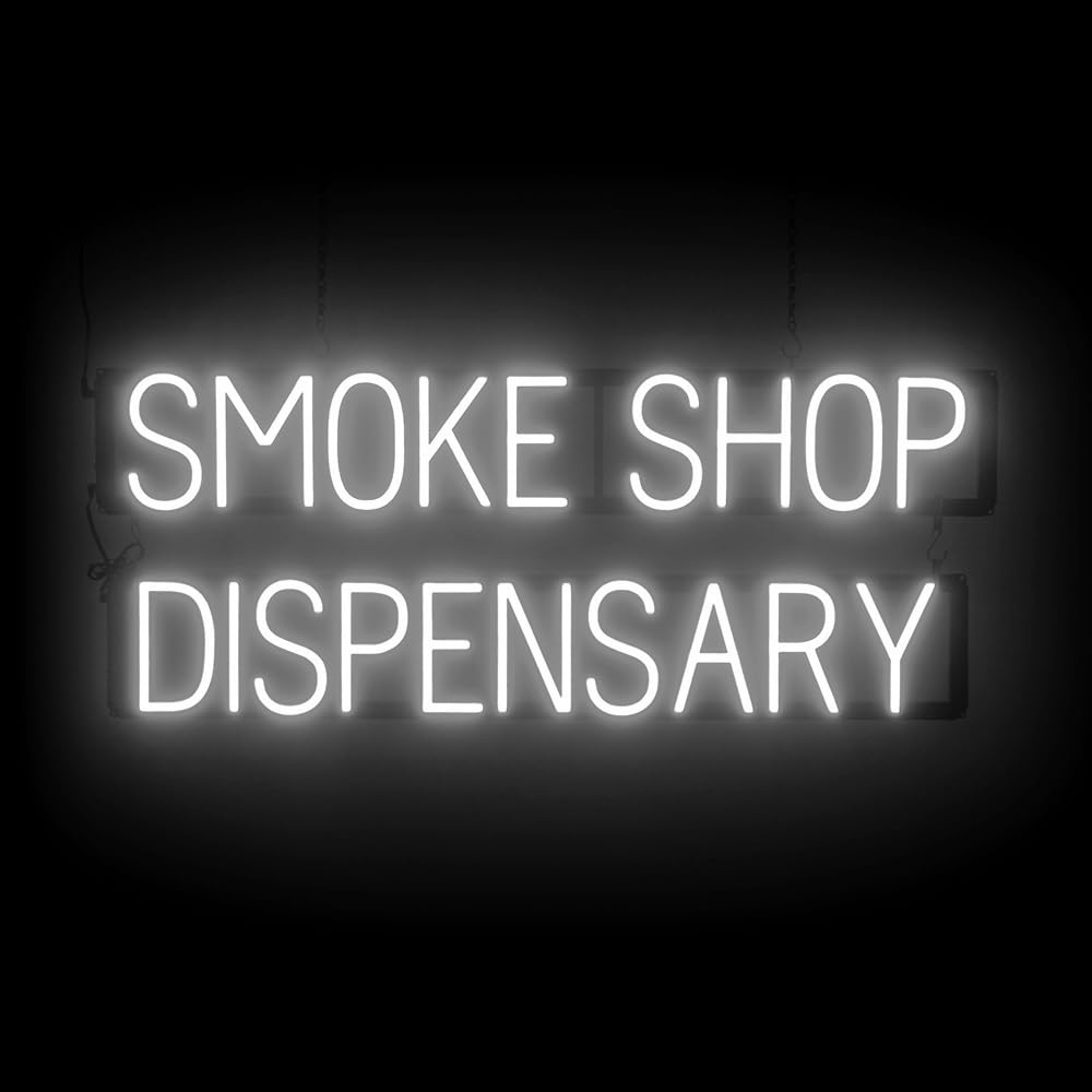 SpellBrite LED Neon SMOKE SHOP DISPENSARY Sign - White, 38" x 15"