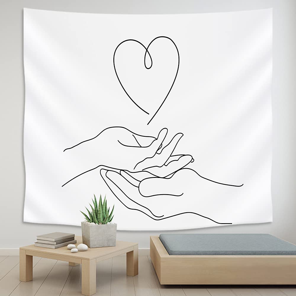 JOYPLUS Romantic Agreement Simple Line Tapestry Hand-Drawn Lovers Hold Hands Art Tapestry Bedroom Living Room Wall Decoration