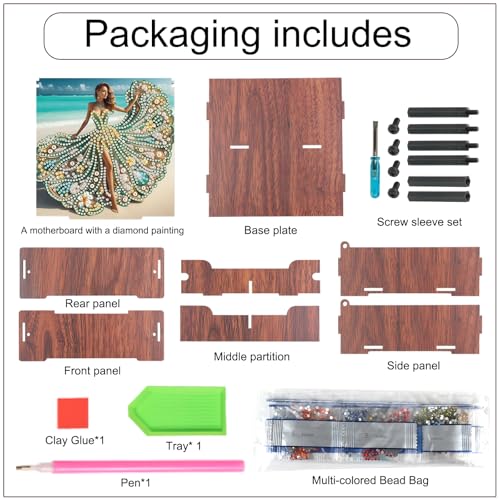 Image of DIY Diamond Art Storage Box, Beach Lady Design Wooden Diamond Painting Organizer with Flip-Top Lid and 4 Compartments, for Craft, Jewelry, and Desktop Storage, Table Decoration Gift Accessories