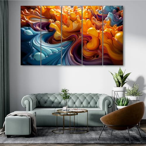 Image of The Castle Decor Abstract Art Multiple Frames Wall Painting for Living Room, Bedroom, and Hotels - Wooden Framed Digital Artwork (Multi Color - Design 5, 36x60 Inch)