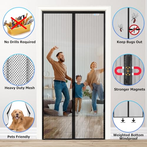 ESMAYULO Fliegengitter Tür 130x200 cm, Magnet Fliegengitter Balkontür, Insektenschutz Der Magnetvorhang Ist Ideal Für Die Balkontür, Kellertür und Terrassentür, Schwarz