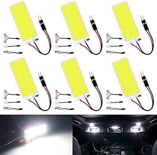 DEFVNSY Paquete de 6 Luces LED Blancas de 250 lums COB 36-SMD de 12 V CC para el Interior del Coche, c�pula, Mapa, Maletero, Carga, Luces de Lectura, Bombillas con T10, BA9S, Adaptador de fest�n