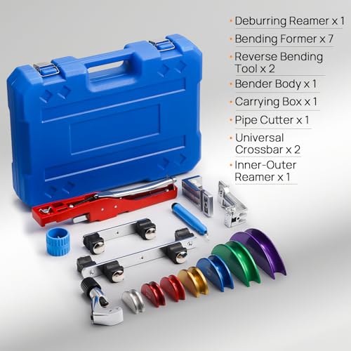 Image of TURBRO Pipe Bender Kit with Reverse Bending Attachment, Fits 1 /4 to 7 /8-Inch Soft Copper, Aluminum, and Thin-Walled Steel Tubing, for HVAC, Hydraulic, Automotive, and Plumbing Systems, CT-999RF | Fits 1 /4 to 7 /8-In Soft Copper, Aluminum, Thin-Walled Steel Tubing, for HVAC, Hydraulic, Automotive & Plumbing Systems