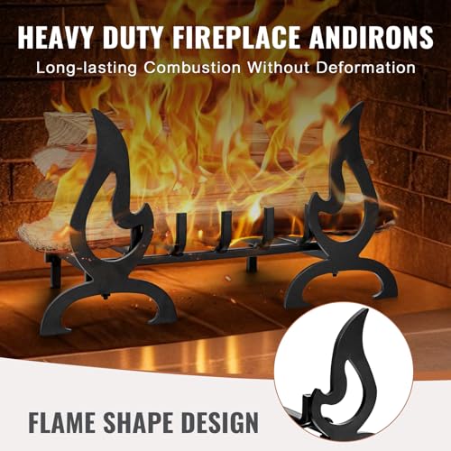Zettfuly Fireplace Grate 17 inch with Fireplace Andirons, Fireplace Log Grates with Decorative Andirons for Wood Burning, Log Grate for Fireplace Heavy-Duty and Stylish Fire Shape Design