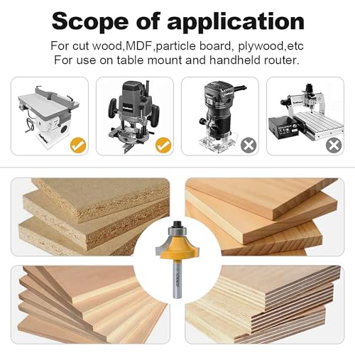 Image of Roundover Router Bit 1 /4 Shank, 5 /16 inch Radius Round Over Router Bits, Router Bits Round Over for Edging Forming Rounding Woodworking Cutter