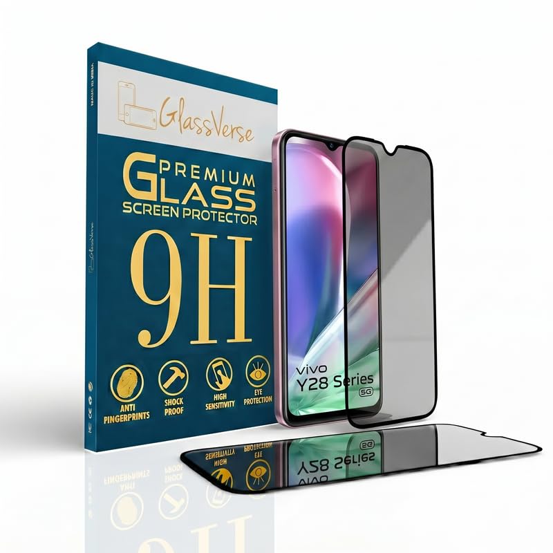 Image of GlassVerse Privacy Tempered Glass for Vivo Y28e 5G | Anti Spy Screen Protector, 9H Hardness, Edge to Edge, Case Friendly, Hassle-less Installation Kit Included. (Pack of 1)