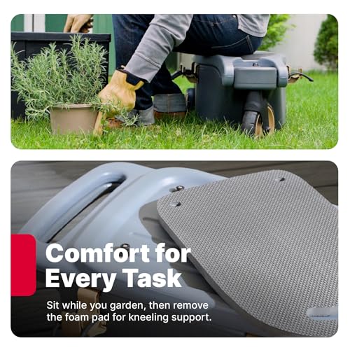 Image of Step2 EverTough Garden Hopper Rolling Gardening Cart with Seat, Heavy-Duty Wheels, Tool Storage, Durable Resin Yard Wagon, Easy to Clean, 300 lb Capacity