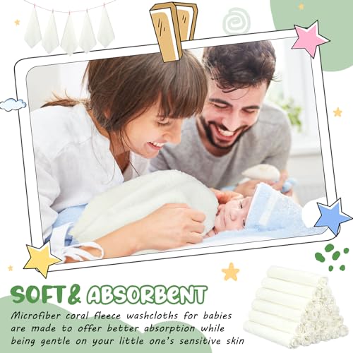 Image of Handepo 100 Pack Baby Washcloths Bulk 10 x 10 Inch Microfiber Coral Fleece Baby Face Towels Absorbent and Soft Wash Cloths for Newborns Infants and Toddlers(White)
